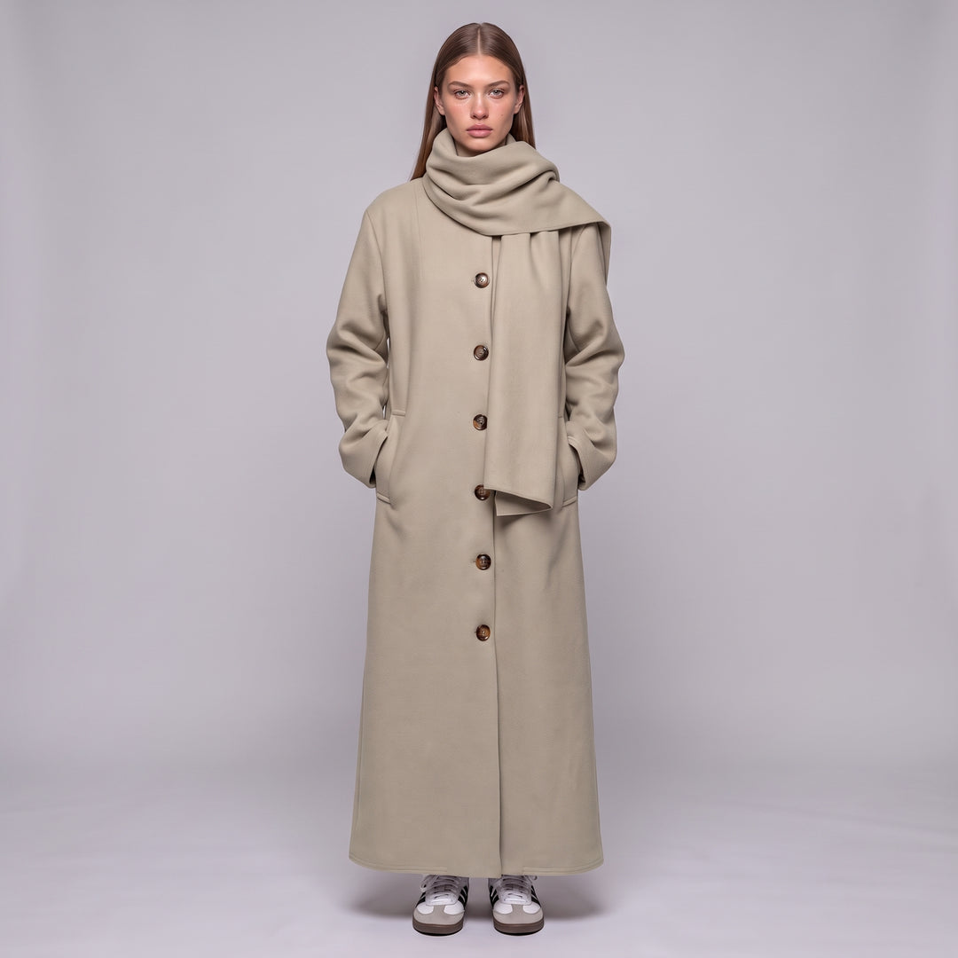 MH Long Coat with Scarf & Pockets, One Size UK 10-20, Length 50 inches & Chest 25 inches,