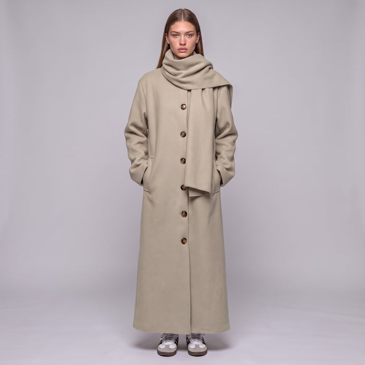 MH Long Coat with Scarf & Pockets, One Size UK 10-20, Length 50 inches & Chest 25 inches,