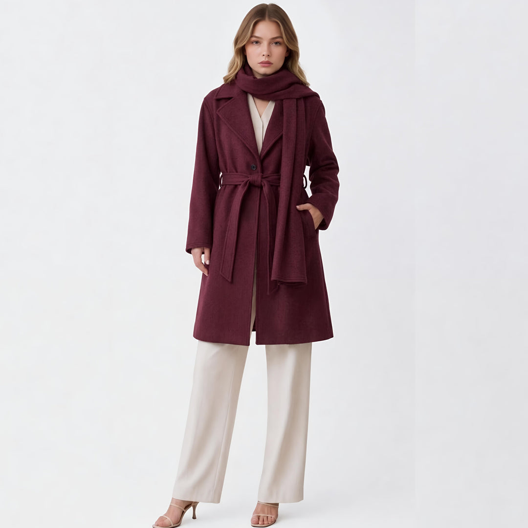 MH Deluxe Feels Like Wool Two Piece Belted Trench With Detachable Scarf Coat, One Size Uk 10-20, Length 34 inches, chest25 inches