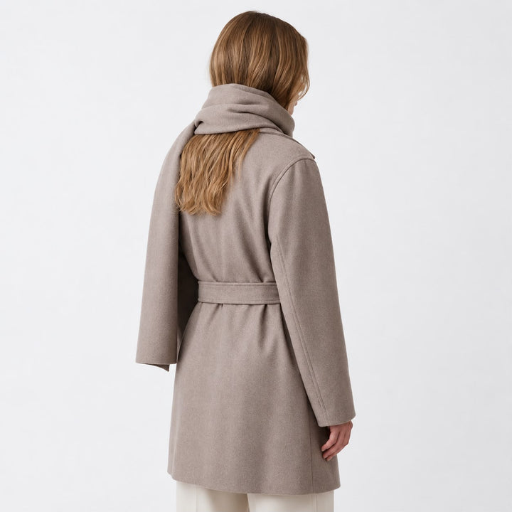 MH Deluxe Feels Like Wool Two Piece Belted Trench With Detachable Scarf Coat, One Size Uk 10-20, Length 34 inches, chest25 inches