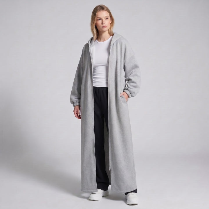 MH Full Length Hoodie with Pockets, One Size UK 10-18. Length 55 inches, Chest size 28 inches,  Casual Womenswear Long Sleeve
