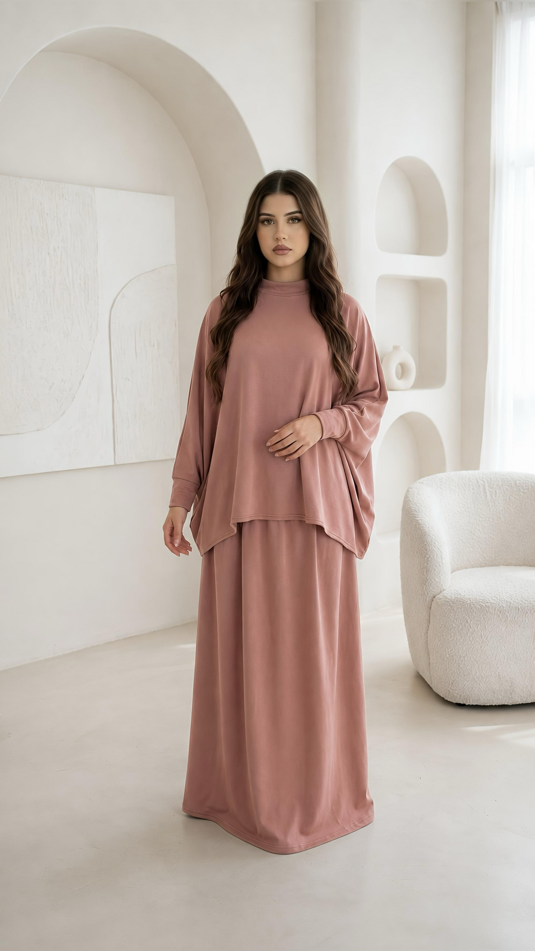 MH {Ayla} Plus Size Batwing Shirt with Skirt & pockets, One Size UK 12-22, Shirt front length 25 inches & back 28 inches, Skirt length 42 inches, waist 25 inches,  Casual Dress Womenswear Basic Long Sleeve