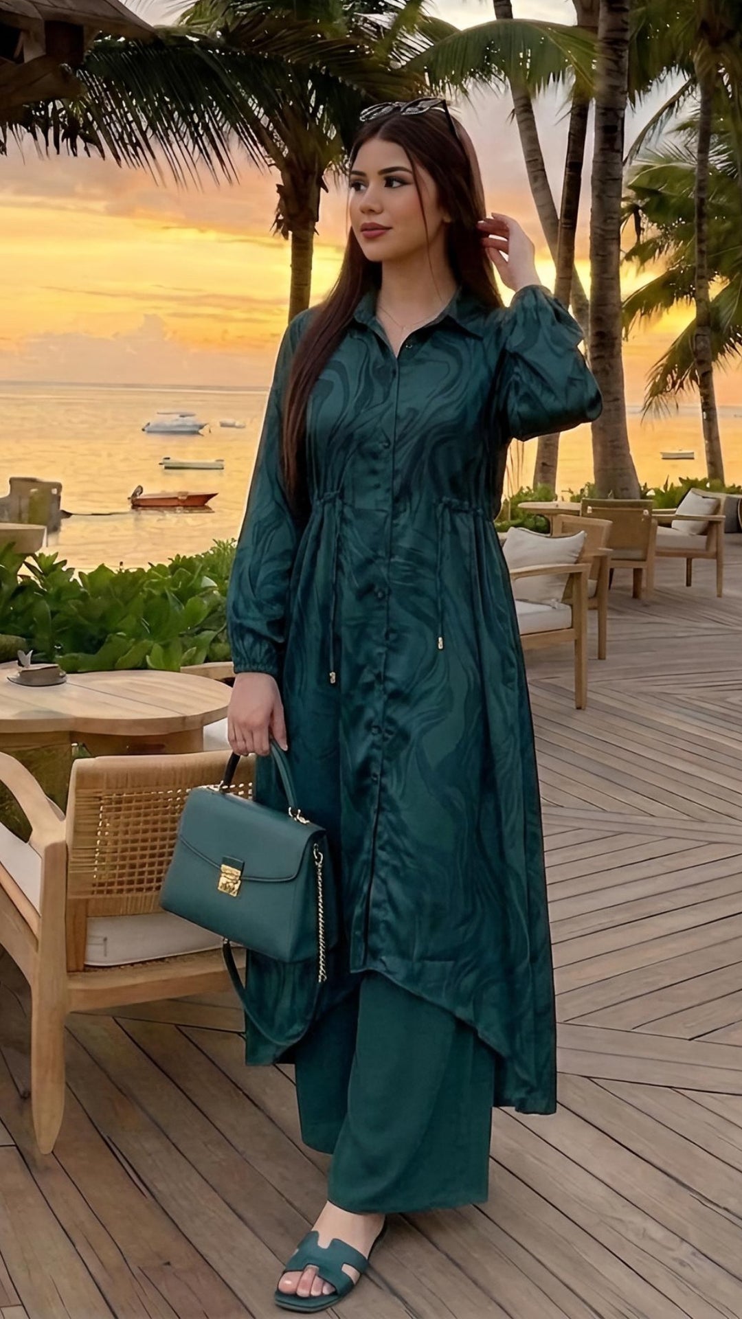 MH Co-Ord Set with Pockets and Drawstring, One Size UK 10-20, Shirt length 50 inches, chest size 24 inches, trouser length 40 inches, hip size23 inches