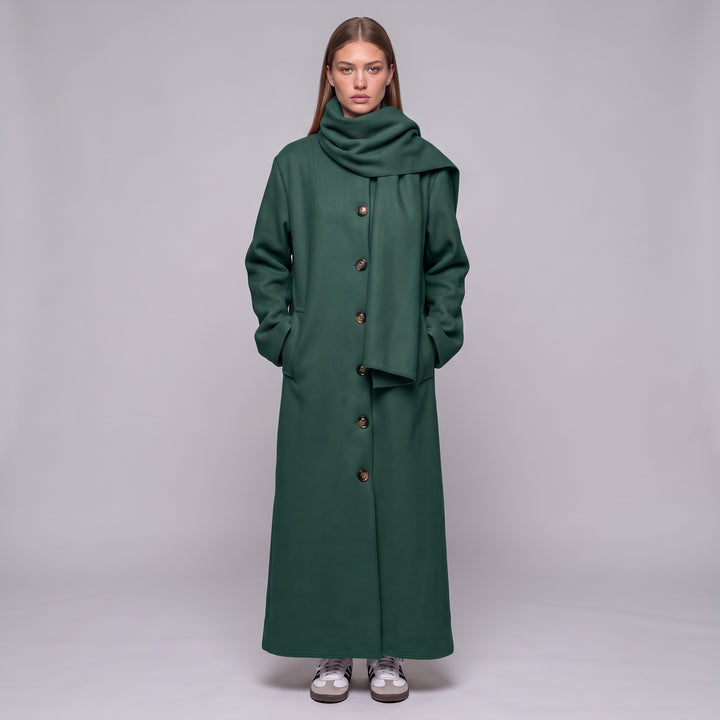 MH Long Coat with Scarf & Pockets, One Size UK 10-20, Length 50 inches & Chest 25 inches,