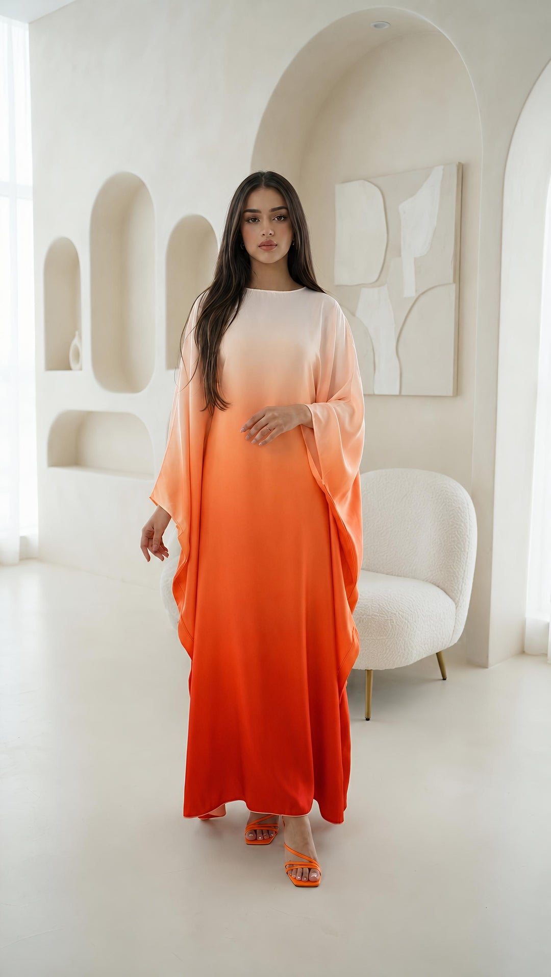 Ombré Luxe Satin Batwing Kaftan Abaya Dress One Size (UK 6-26) With Inside Belt Length 54 inches Inside Belt
