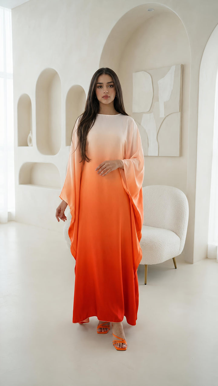 Ombré Luxe Satin Batwing Kaftan Abaya Dress One Size (UK 6-26) With Inside Belt Length 54 inches Inside Belt
