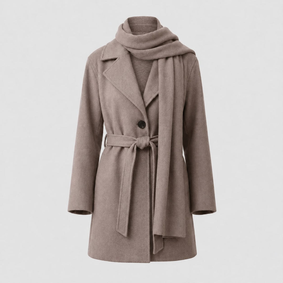 MH Deluxe Feels Like Wool Two Piece Belted Trench With Detachable Scarf Coat, One Size Uk 10-20, Length 34 inches, chest25 inches
