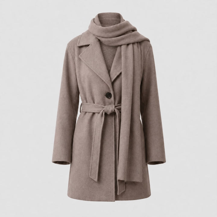 MH Deluxe Feels Like Wool Two Piece Belted Trench With Detachable Scarf Coat, One Size Uk 10-20, Length 34 inches, chest25 inches