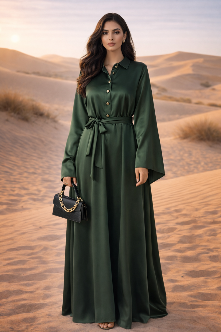 MH Silk Satin Dress, One Size UK 10-20, Dress Length 54 inches, chest size 25 inches Casual Womenswear Summer Maxi Long Sleeve