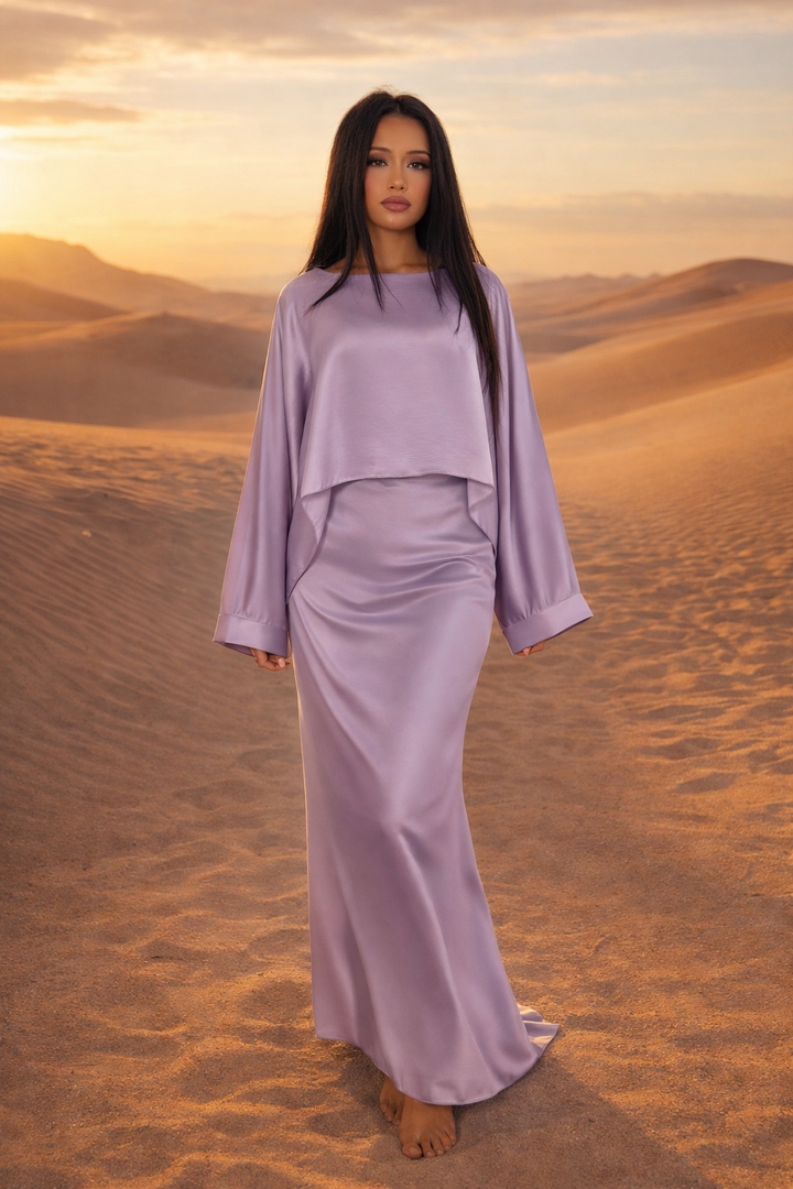 MH Cape/Overlay Maxi Dress Silk Crepe , One Size UK 8-16, Dress length 54 inches, Chest Size 23 inches