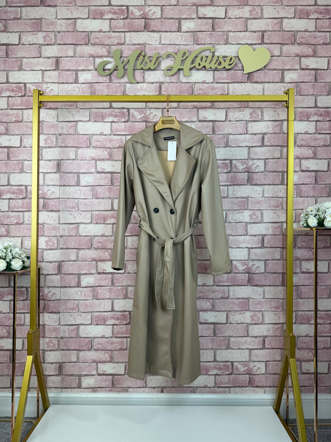 Leather Trench Coat WITH BELT & POCKETS Faux Leather
