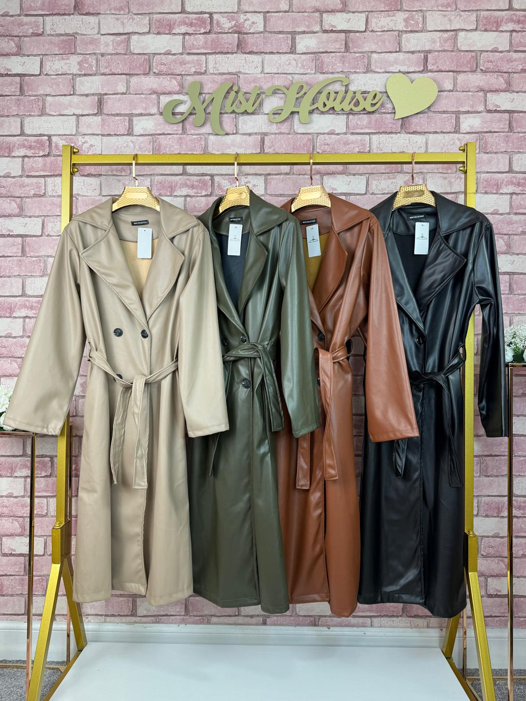 Leather Trench Coat WITH BELT & POCKETS Faux Leather