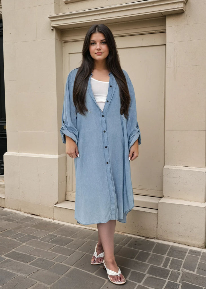 Denim Elegance Shirt Dress for Women