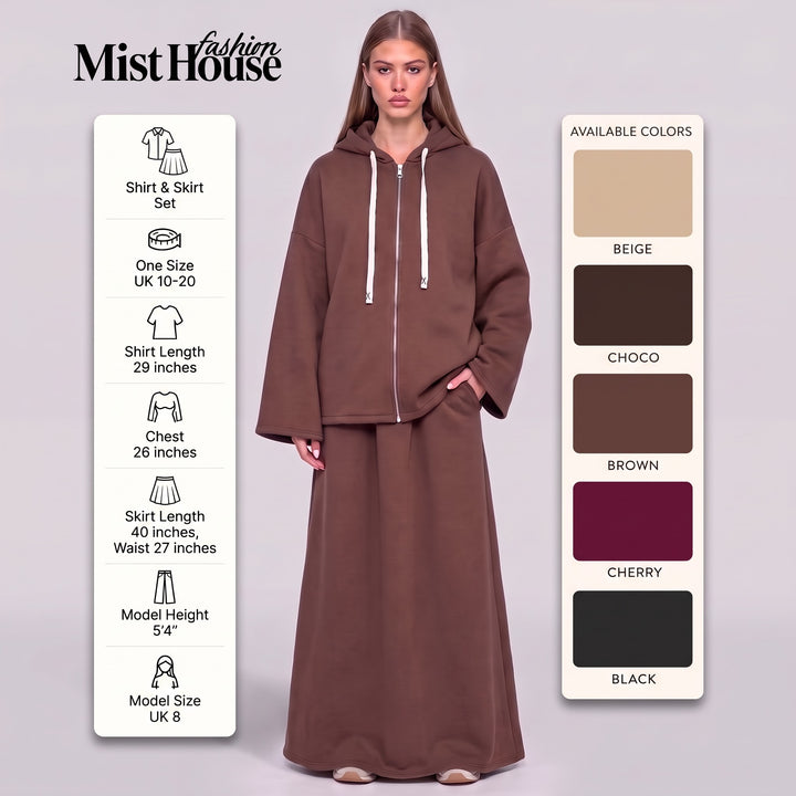 MH Fleece 55% Cotton Hoodie with Skirt & Pockets, One Size UK 10-20, Shirt length 29 inches & 26 inches chest, Skirt length 40 inches & 27 inches waist, Casual Soft Womenswear Everyday