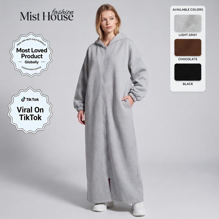 MH Full Length Hoodie with Pockets, One Size UK 10-18. Length 55 inches, Chest size 28 inches,  Casual Womenswear Long Sleeve