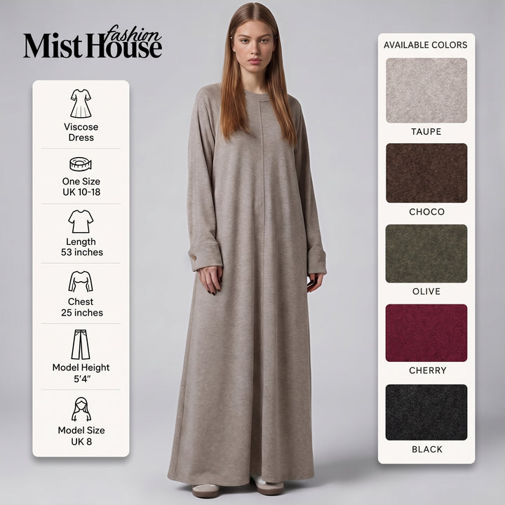 MH Viscose Dress One Size UK 10-18, Length 52 inches & Chest 25 inches,  Casual Womenswear Summer Maxi Basic Long Sleeve