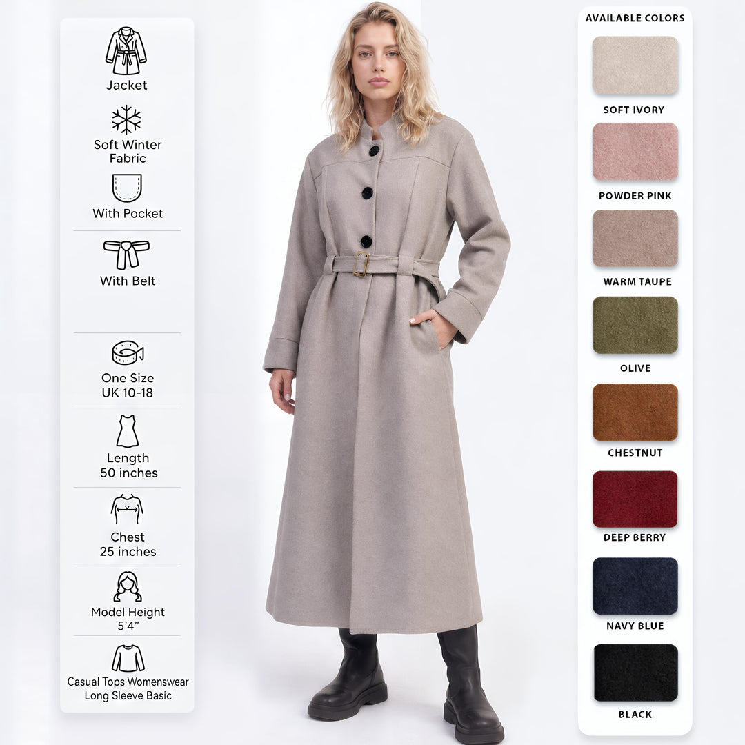 MH Wool Blend Jacket with Belt, One Size UK 10-18, Length 50 inches & Chest 25 inches Tops Womenswear