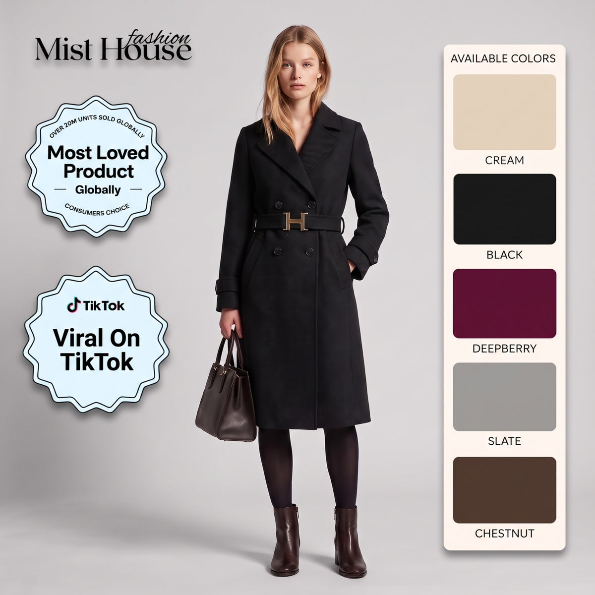 MH Lining Trench Coat with Pockets & Belt