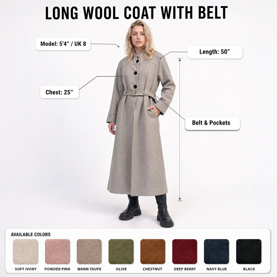 MH Wool Blend Jacket with Belt, One Size UK 10-18, Length 50 inches & Chest 25 inches Tops Womenswear