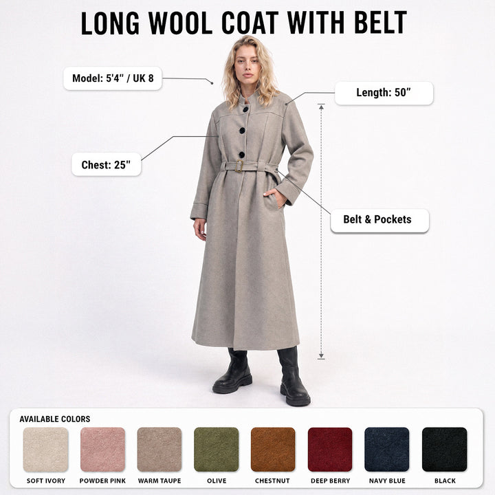 MH Wool Blend Jacket with Belt, One Size UK 10-18, Length 50 inches & Chest 25 inches Tops Womenswear