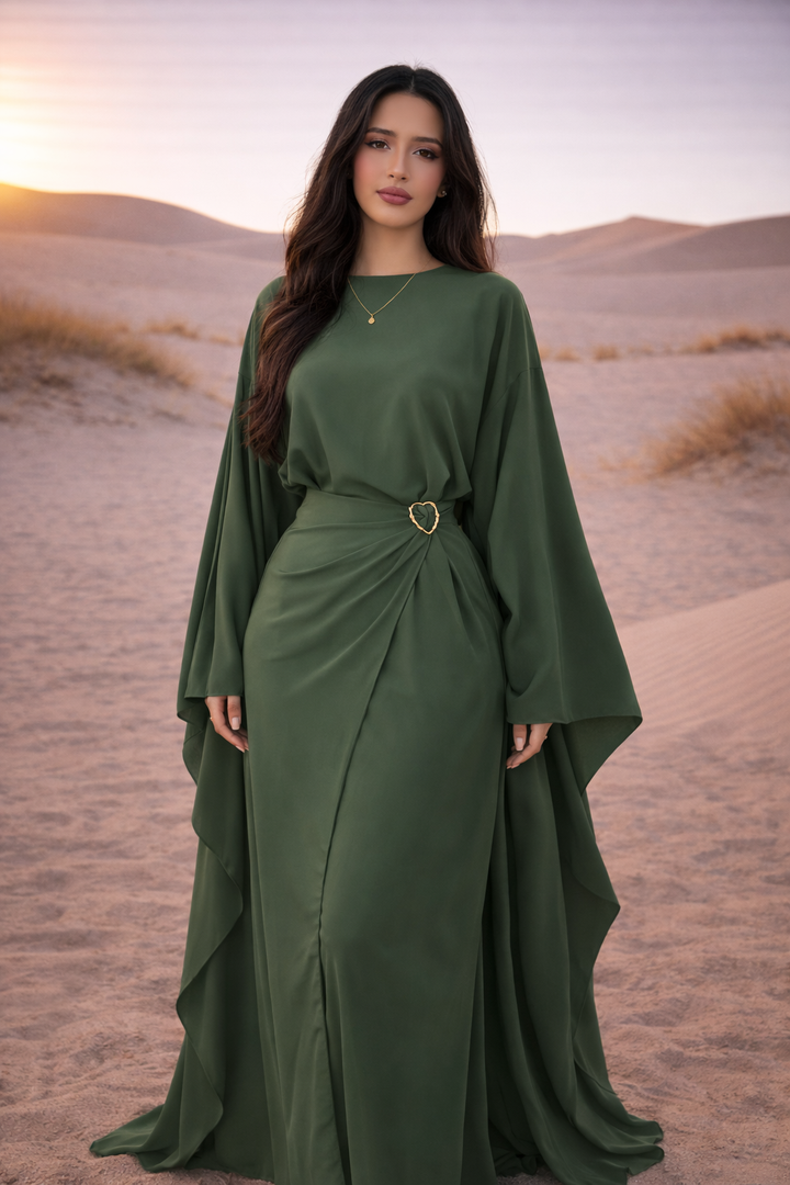MH Cape Dress With Golden Buckle and Drawstring, One Size UK 8-16/18, Dress Length 54 inches. Chest Size 24 inches, Casual Womenswear Summer Maxi Basic Basic Long Sleeve