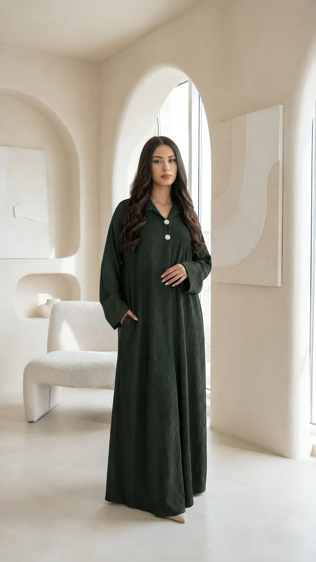 MH Corduroy Fabric Dress, One Size UK 10-18, Dress Length 55 inches, chest size 26 inches,  Casual Womenswear Basic Collared Long Sleeve