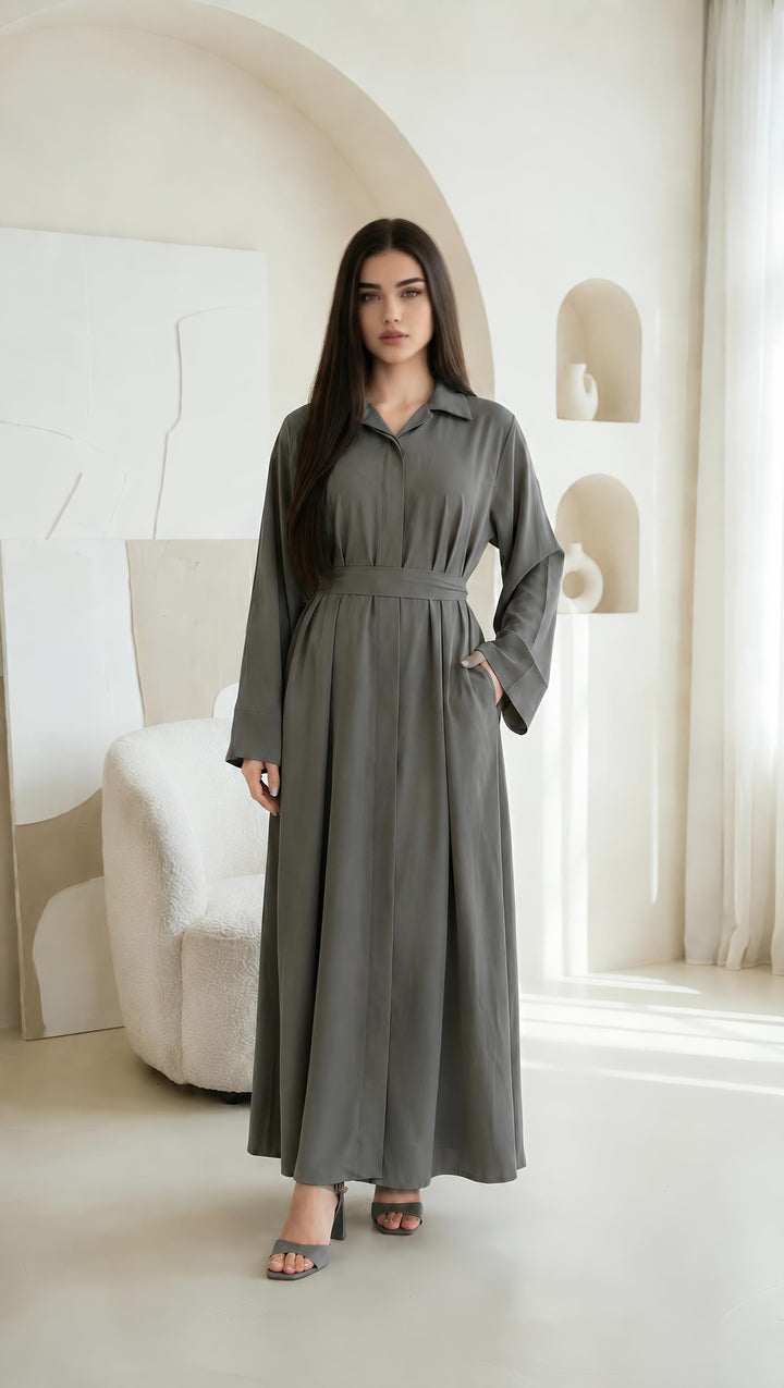MH Collar Dress with open buttons, Pockets and Belt, One Size UK 8-16, Dress Length 54 inches, Chest Size 23 inches,  Casual Womenswear Summer Maxi Basic Collared Long Sleeve