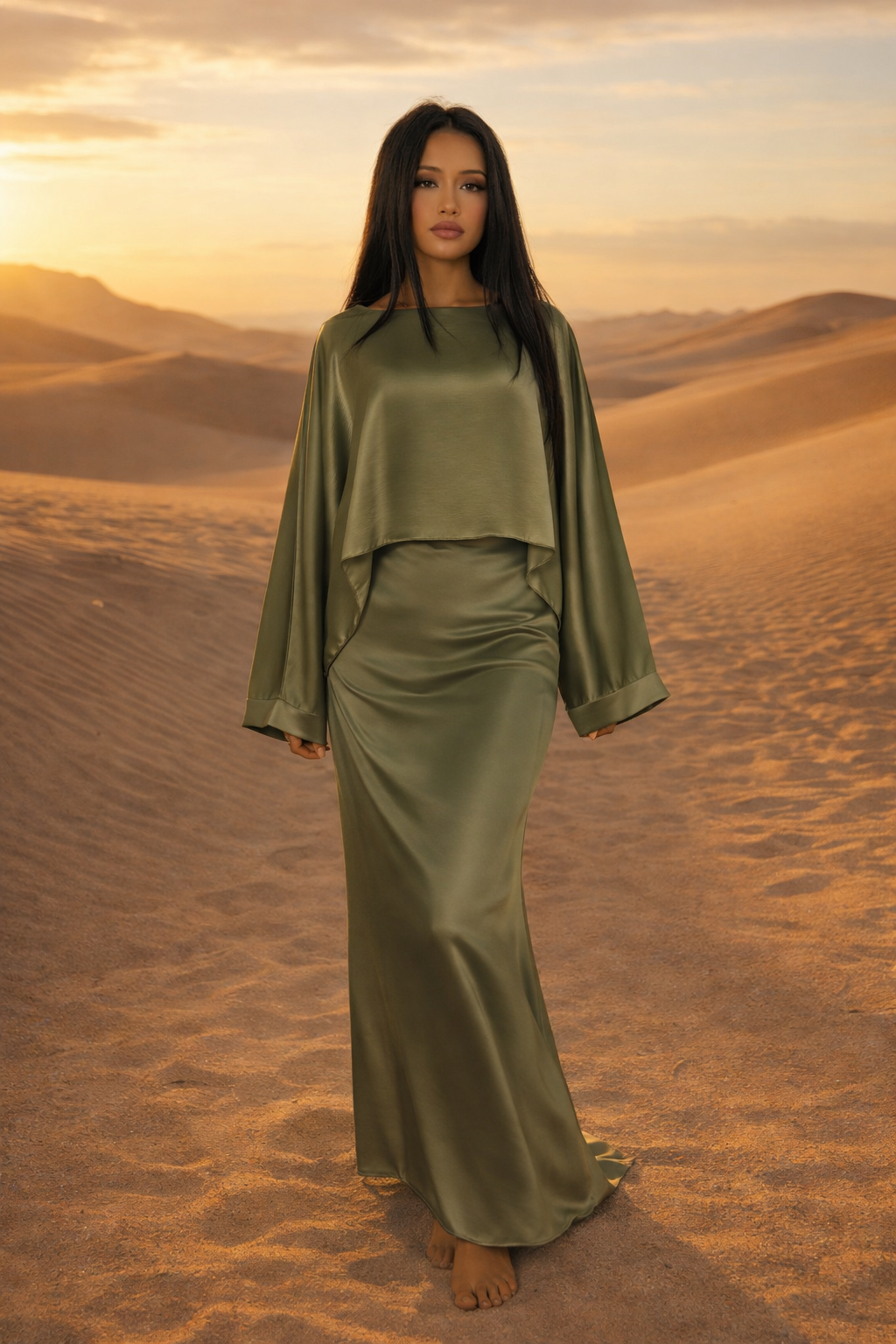 MH Cape/Overlay Maxi Dress Silk Crepe , One Size UK 8-16, Dress length 54 inches, Chest Size 23 inches