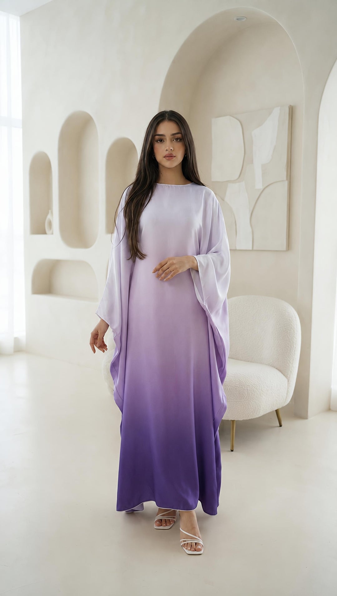 Ombré Luxe Satin Batwing Kaftan Abaya Dress One Size (UK 6-26) With Inside Belt Length 54 inches Inside Belt