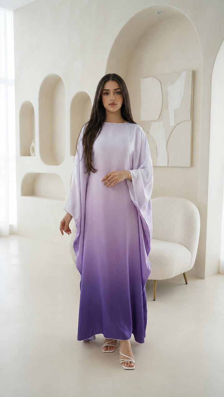 Ombré Luxe Satin Batwing Kaftan Abaya Dress One Size (UK 6-26) With Inside Belt Length 54 inches Inside Belt