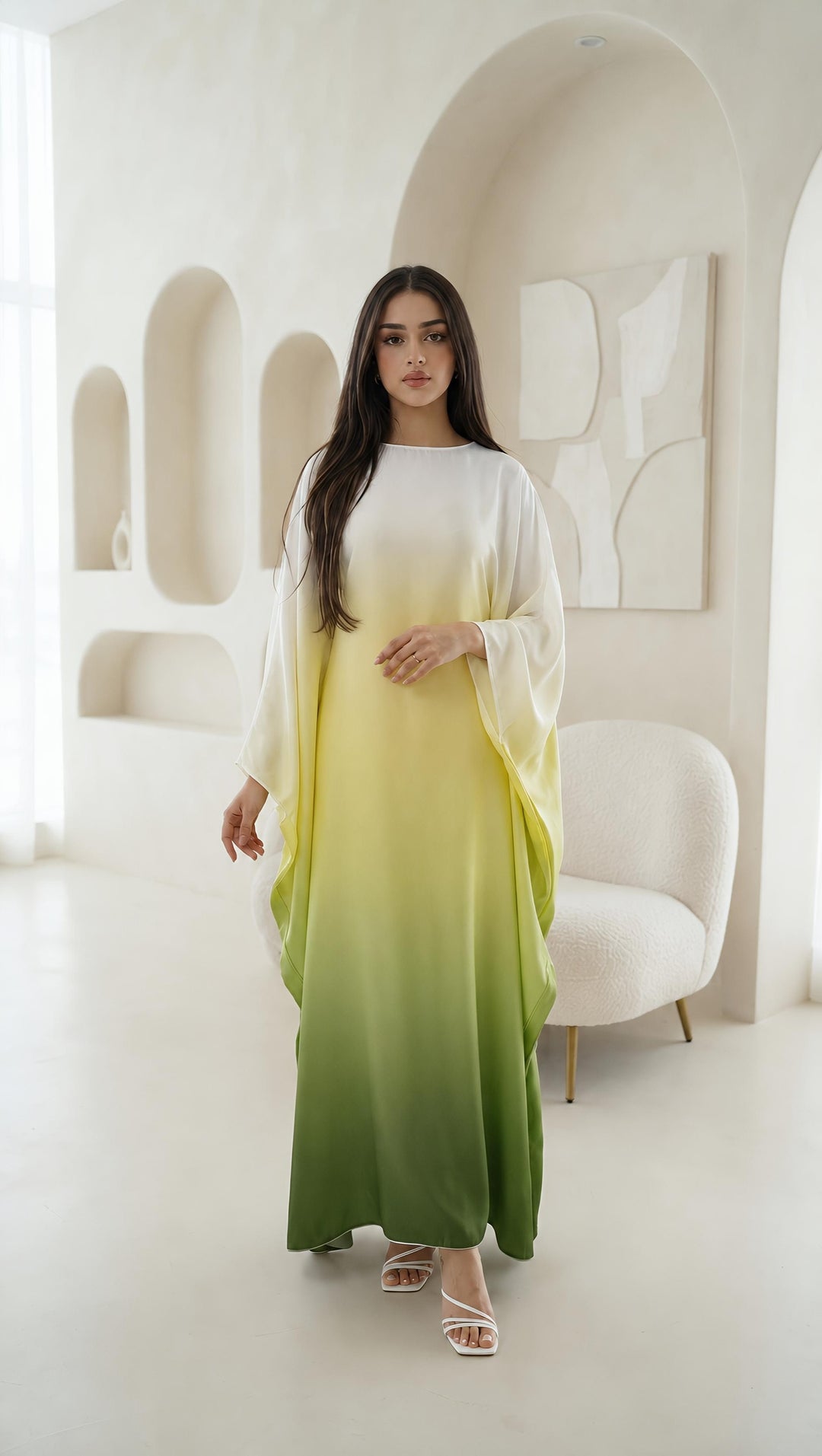 Ombré Luxe Satin Batwing Kaftan Abaya Dress One Size (UK 6-26) With Inside Belt Length 54 inches Inside Belt