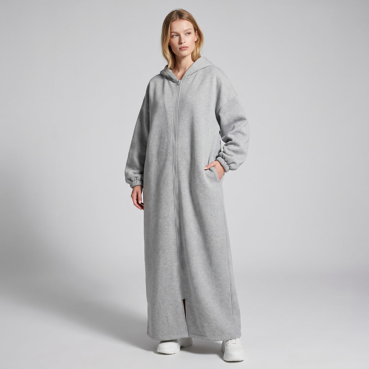 MH Full Length Hoodie with Pockets, One Size UK 10-18. Length 55 inches, Chest size 28 inches,  Casual Womenswear Long Sleeve