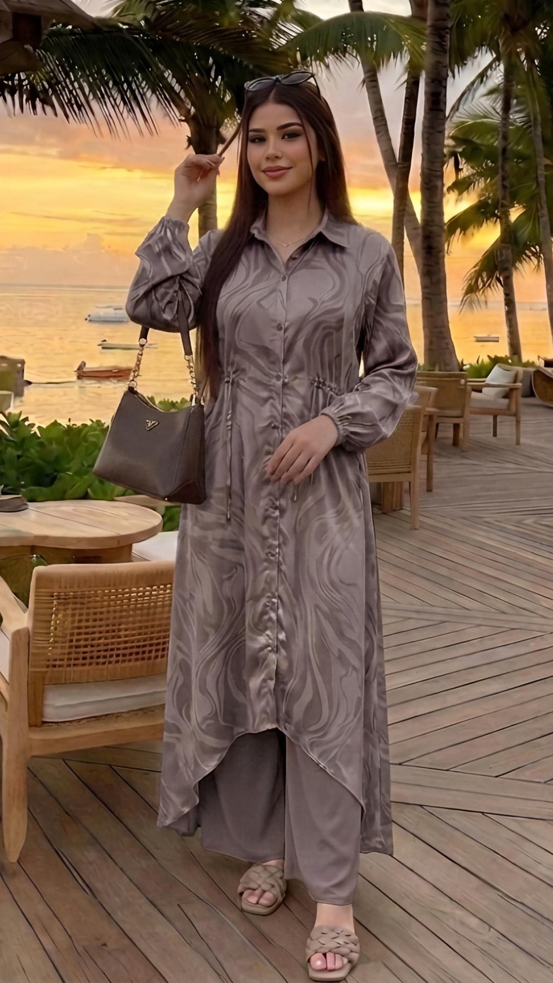 MH Co-Ord Set with Pockets and Drawstring, One Size UK 10-20, Shirt length 50 inches, chest size 24 inches, trouser length 40 inches, hip size23 inches