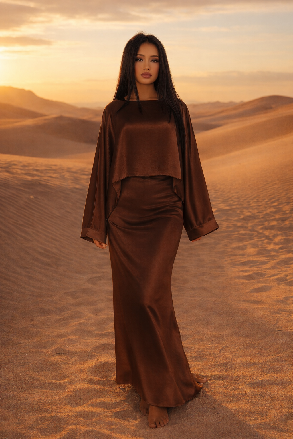 MH Cape/Overlay Maxi Dress Silk Crepe , One Size UK 8-16, Dress length 54 inches, Chest Size 23 inches