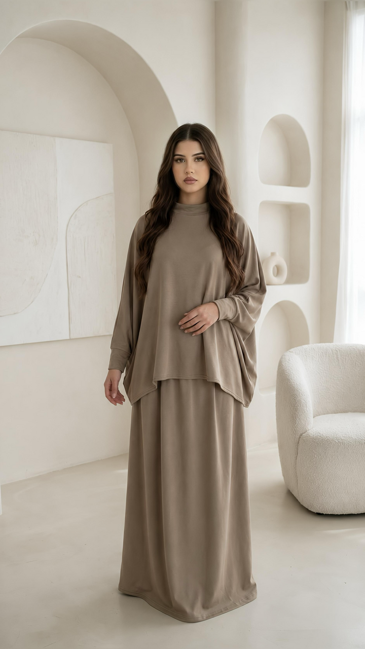 MH {Ayla} Plus Size Batwing Shirt with Skirt & pockets, One Size UK 12-22, Shirt front length 25 inches & back 28 inches, Skirt length 42 inches, waist 25 inches,  Casual Dress Womenswear Basic Long Sleeve