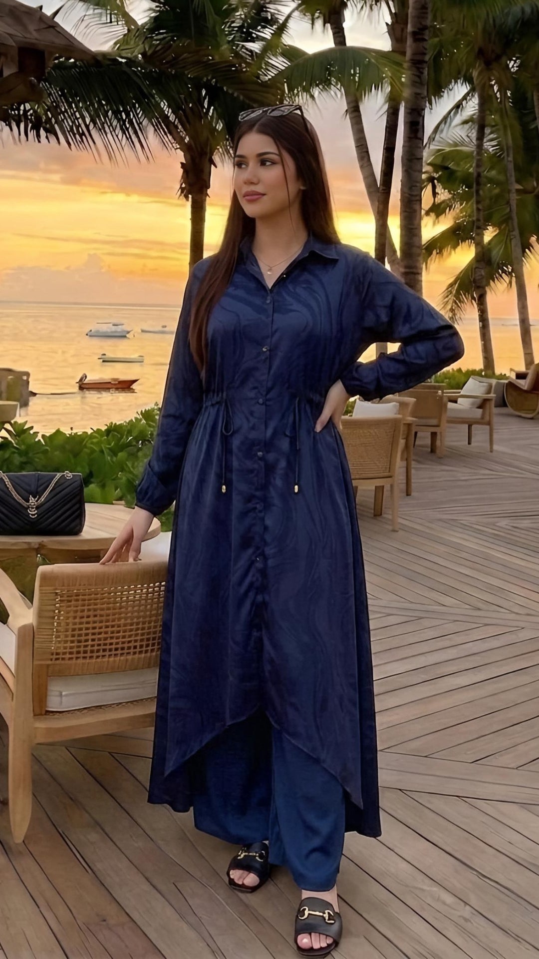MH Co-Ord Set with Pockets and Drawstring, One Size UK 10-20, Shirt length 50 inches, chest size 24 inches, trouser length 40 inches, hip size23 inches