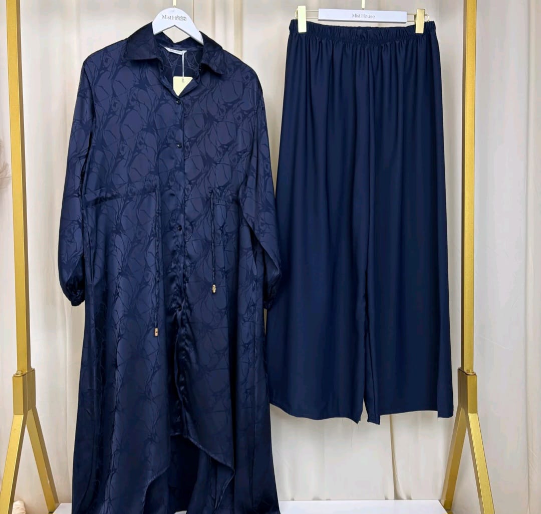 MH Co-Ord Set with Pockets and Drawstring, One Size UK 10-20, Shirt length 50 inches, chest size 24 inches, trouser length 40 inches, hip size23 inches