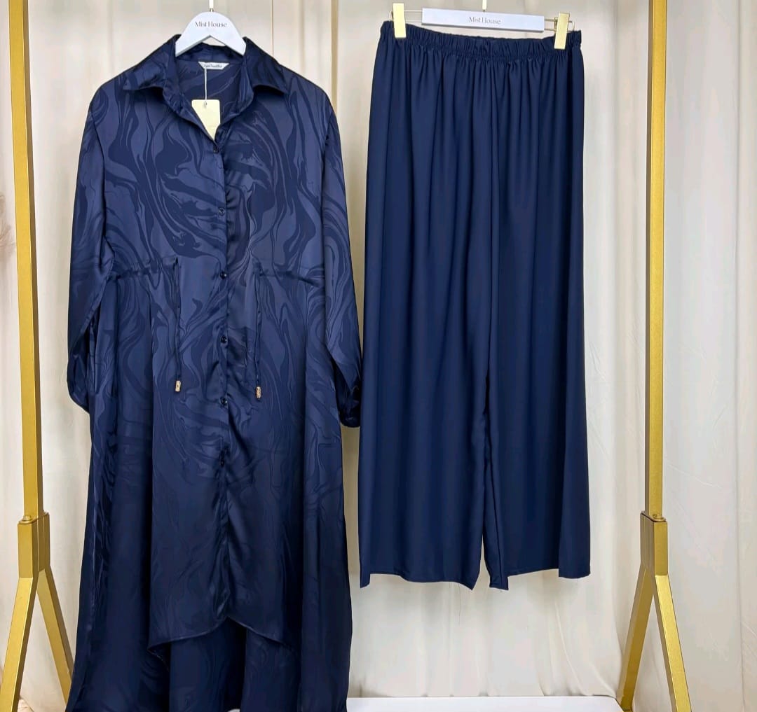 MH Co-Ord Set with Pockets and Drawstring, One Size UK 10-20, Shirt length 50 inches, chest size 24 inches, trouser length 40 inches, hip size23 inches