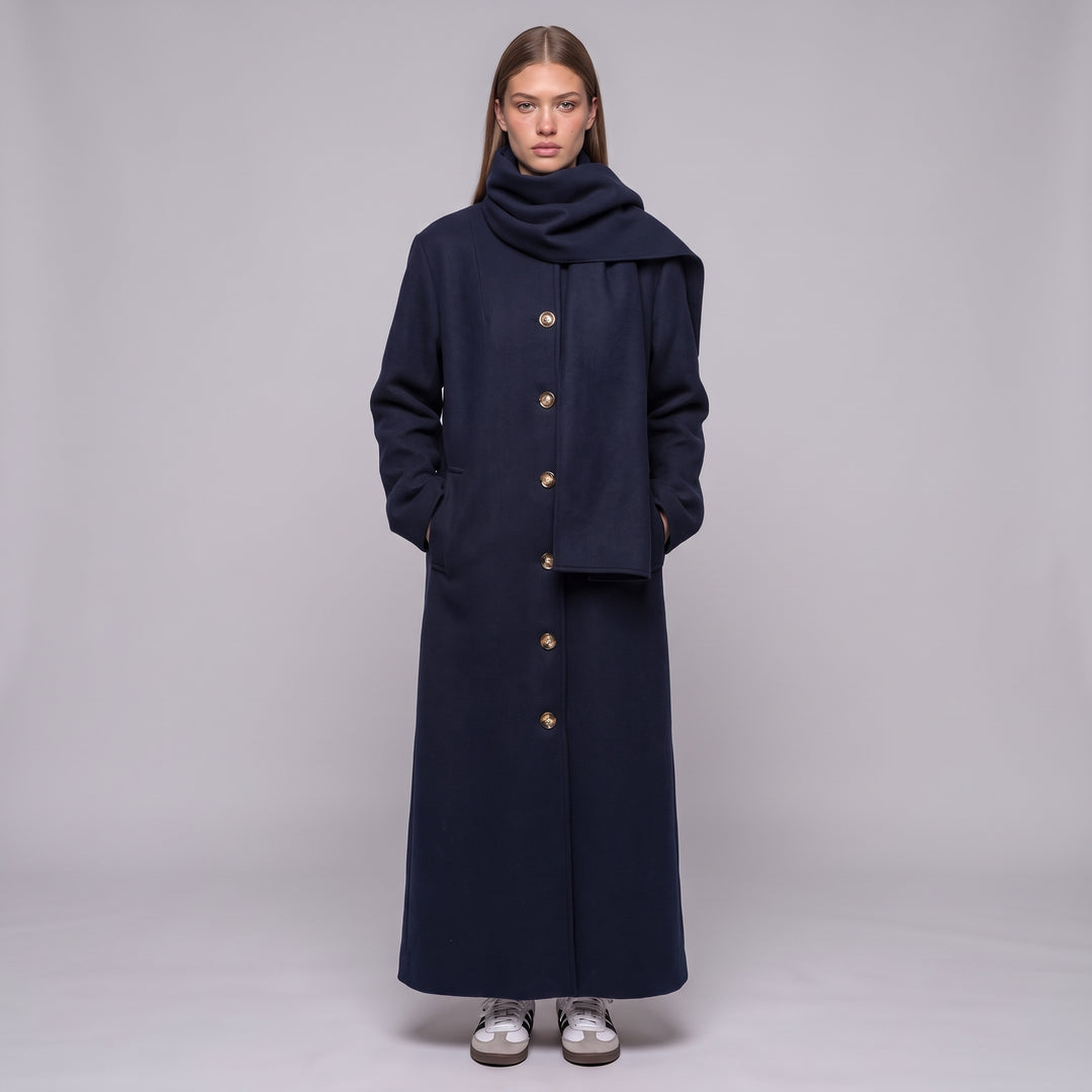 MH Long Coat with Scarf & Pockets, One Size UK 10-20, Length 50 inches & Chest 25 inches,