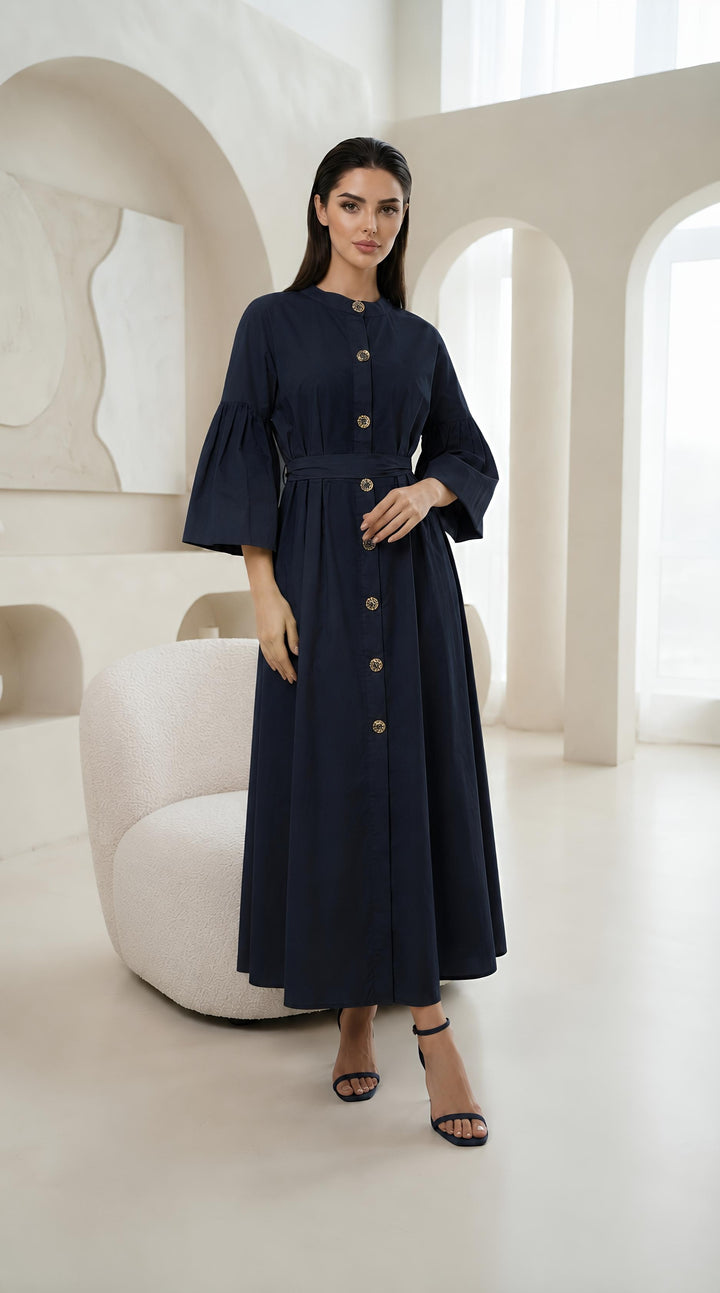 Summer Cotton Dresses Gold Button With Belt One Size UK 6-18  Casual Womenswear  Basic Minimalist