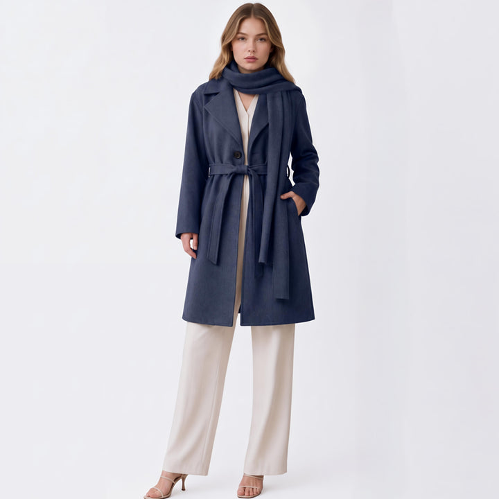 MH Deluxe Feels Like Wool Two Piece Belted Trench With Detachable Scarf Coat, One Size Uk 10-20, Length 34 inches, chest25 inches