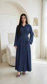 MH Collar Dress with open buttons, Pockets and Belt