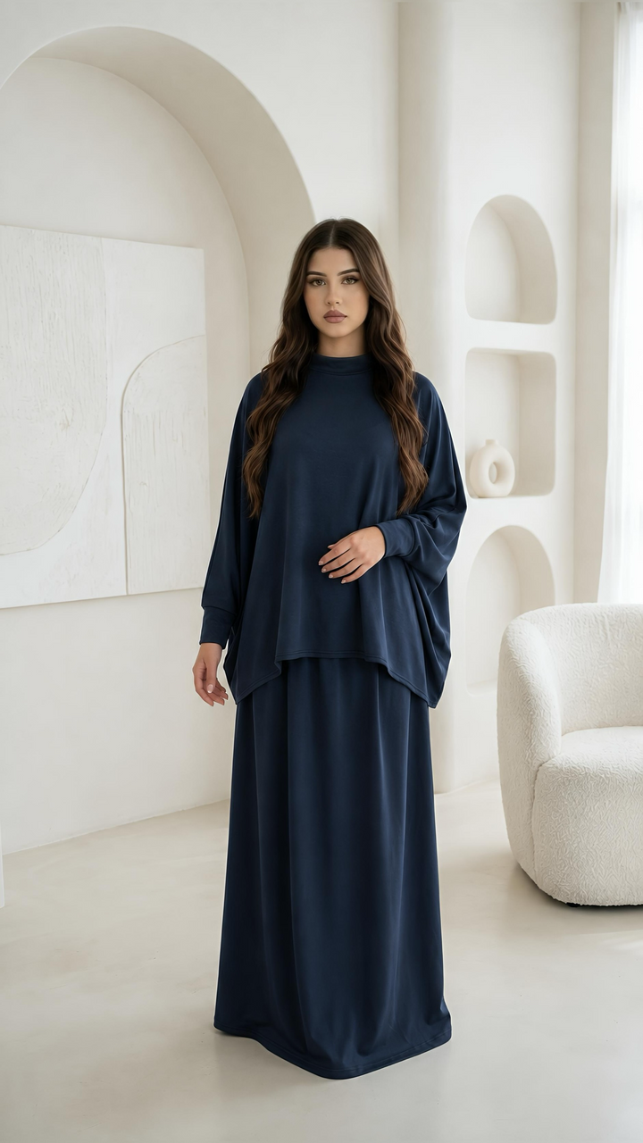 MH {Ayla} Plus Size Batwing Shirt with Skirt & pockets, One Size UK 12-22, Shirt front length 25 inches & back 28 inches, Skirt length 42 inches, waist 25 inches,  Casual Dress Womenswear Basic Long Sleeve