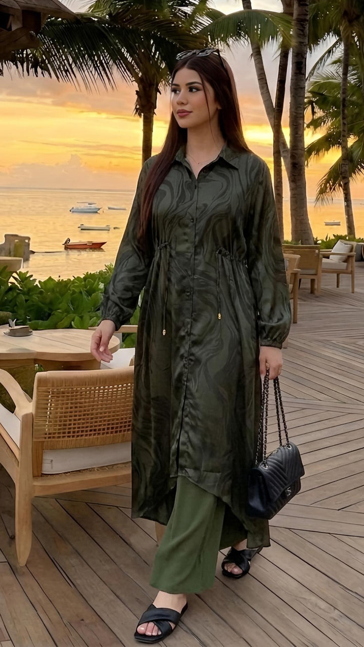 MH Co-Ord Set with Pockets and Drawstring, One Size UK 10-20, Shirt length 50 inches, chest size 24 inches, trouser length 40 inches, hip size23 inches