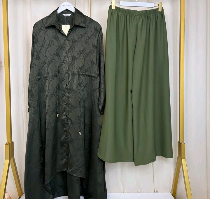 MH Co-Ord Set with Pockets and Drawstring, One Size UK 10-20, Shirt length 50 inches, chest size 24 inches, trouser length 40 inches, hip size23 inches