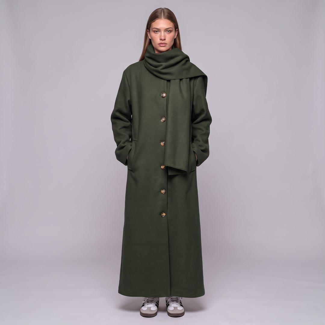 MH Long Coat with Scarf & Pockets, One Size UK 10-20, Length 50 inches & Chest 25 inches,