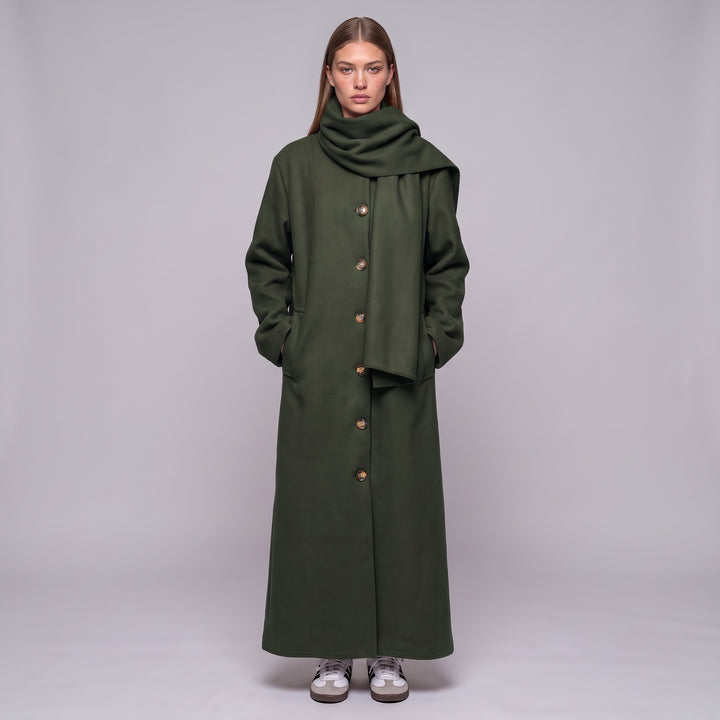 MH Long Coat with Scarf & Pockets, One Size UK 10-20, Length 50 inches & Chest 25 inches,