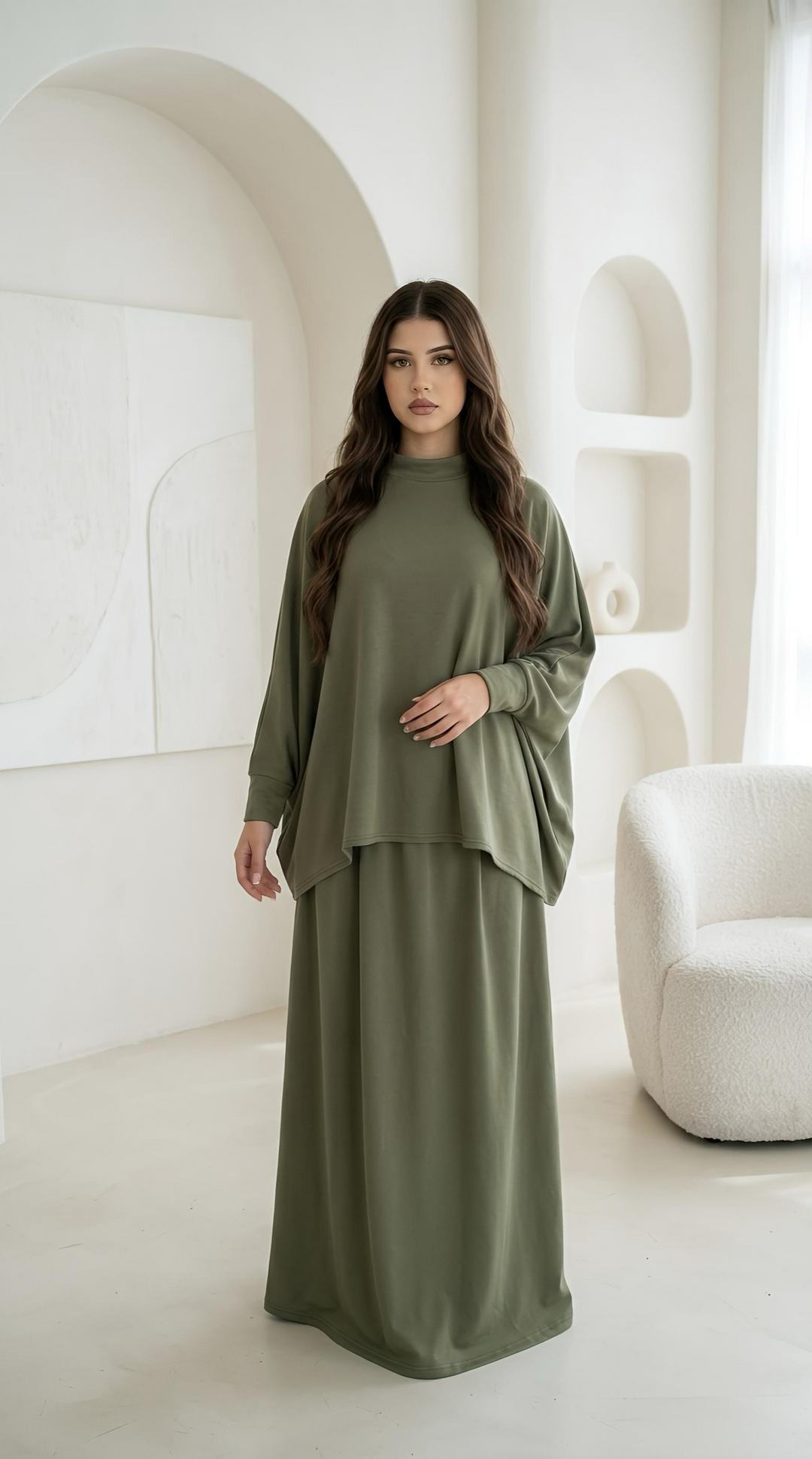 MH {Ayla} Plus Size Batwing Shirt with Skirt & pockets, One Size UK 12-22, Shirt front length 25 inches & back 28 inches, Skirt length 42 inches, waist 25 inches,  Casual Dress Womenswear Basic Long Sleeve