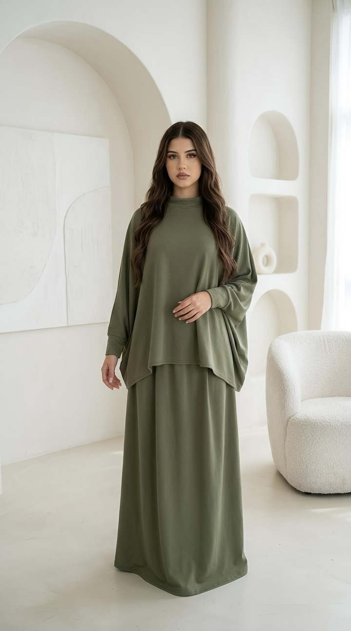 MH {Ayla} Plus Size Batwing Shirt with Skirt & pockets, One Size UK 12-22, Shirt front length 25 inches & back 28 inches, Skirt length 42 inches, waist 25 inches,  Casual Dress Womenswear Basic Long Sleeve
