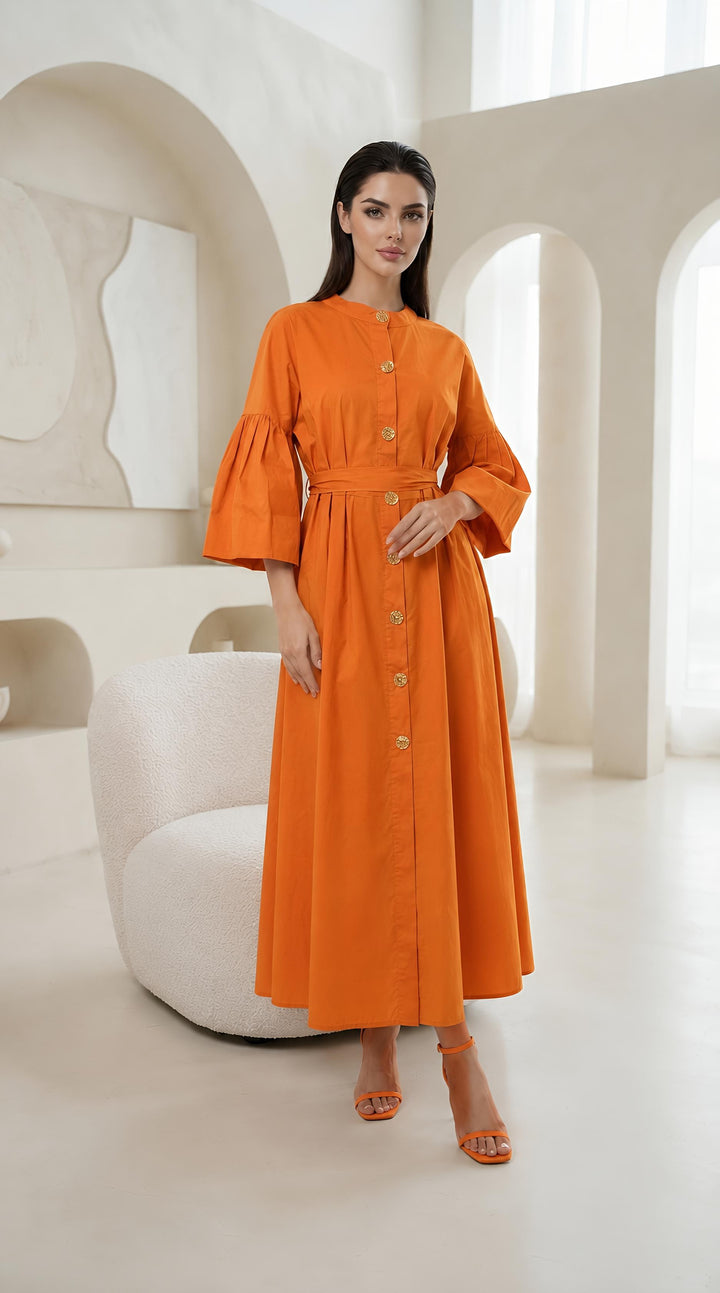 Summer Cotton Dresses Gold Button With Belt One Size UK 6-18  Casual Womenswear  Basic Minimalist
